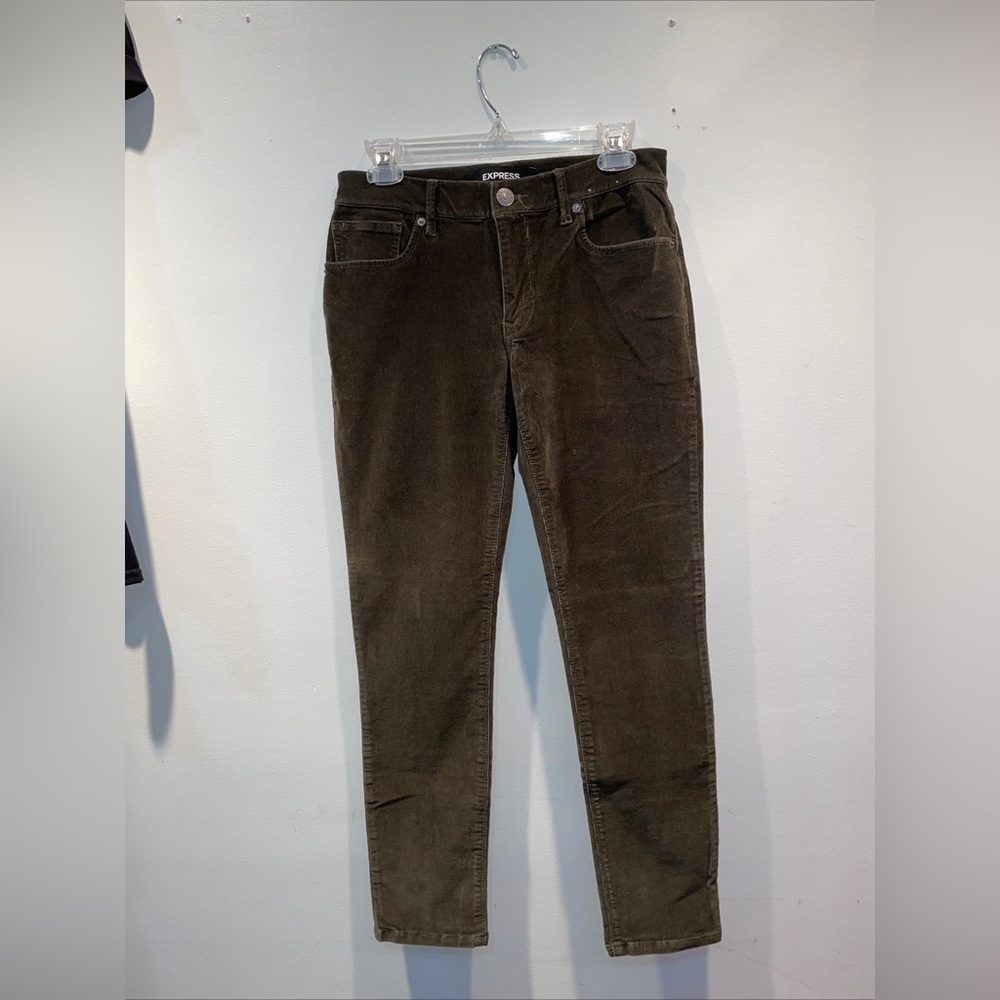 Express Mid Rise Ankle Legging Corduroys | Size 4R | Cocoa/Olive Green Color